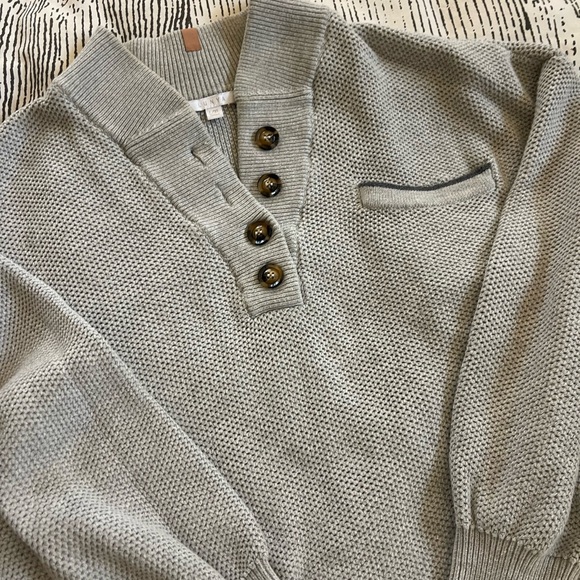 Lunya Cozy Cotton Silk Henley Sweater In Gray Size L/XL - Picture 7 of 10